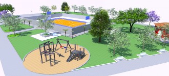 Projeto 3D Construção de Centro de Lazer com quadra aberta no Jardim Sol Nascente